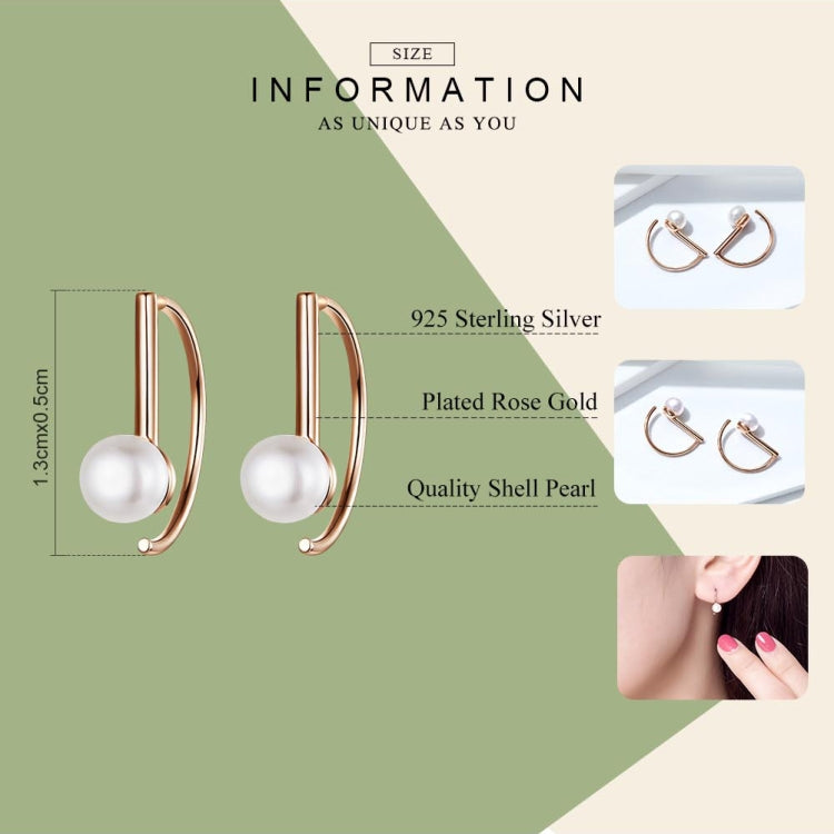 Rose gold shell pearl hoop earrings, 925 sterling silver style