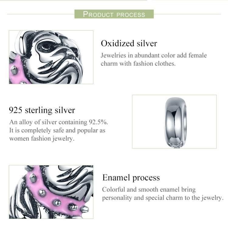 Sterling silver oxidized bulldog charm bead with pink enamel detail