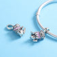 Sterling silver bulldog charm bead on snake-chain bracelet with clasp ring