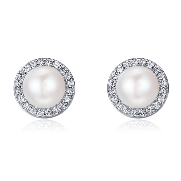 Sterling silver pearl stud earrings with crystal halo