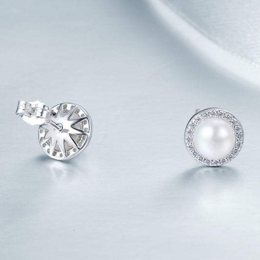 Simple pearl and crystal sterling silver stud earrings