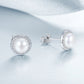 Sterling silver pearl stud earrings with crystal halo