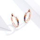 Rose gold hoop earrings with rainbow zircon stones and 925 marking