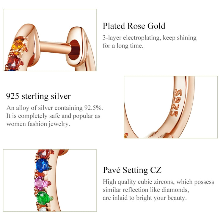 Rose gold sterling silver rainbow zircon hoop earrings