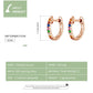Rose gold hoop earrings with rainbow zircon stones, product information layout