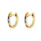 Gold hoop earrings with rainbow zircon stones, multicolor sparkle accents