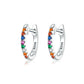 Silver hoop earrings with rainbow zircon stones and 925 marking