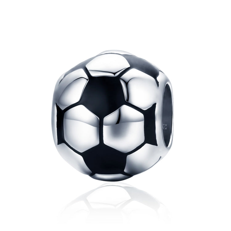 Platinum-plated soccer ball charm bead with black and silver enamel panels