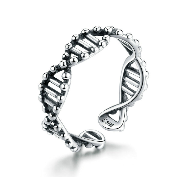 Vintage DNA-style open sterling silver ring with bead and bar textured design