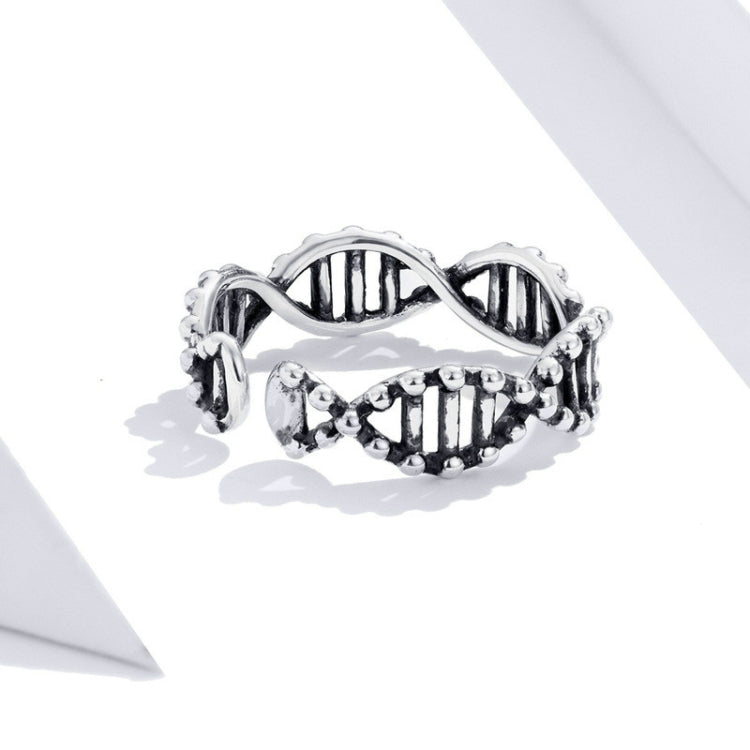 Vintage DNA-style open sterling silver ring with arched ribbed bars and bead trim
