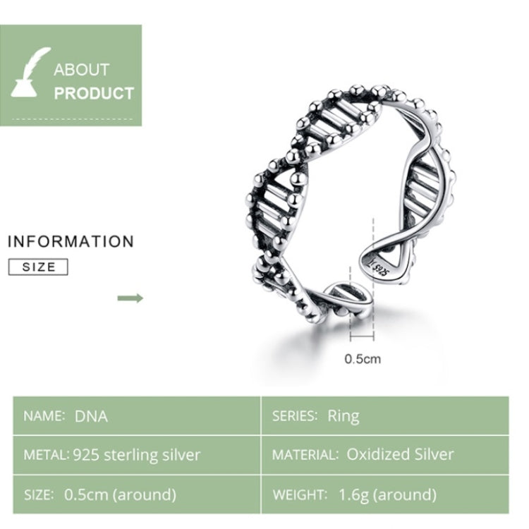 Open sterling silver DNA-style ring with ribbed bar details and bead-textured band