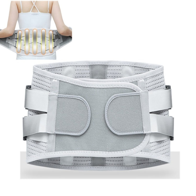 Gray medical waist belt orthosis with ventilated mesh and reinforced side support straps
