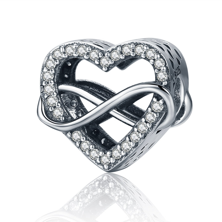 Sterling silver heart-shaped hollow bead with pavé crystals and infinity detail