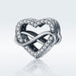S925 sterling silver heart-shaped bead with pavé stones and infinity detail