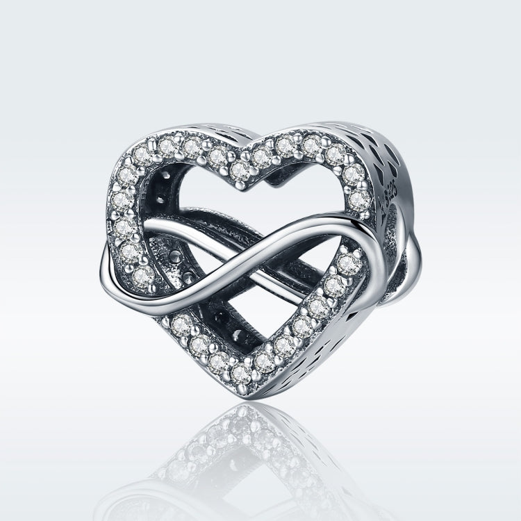 S925 sterling silver heart-shaped bead with pavé stones and infinity detail