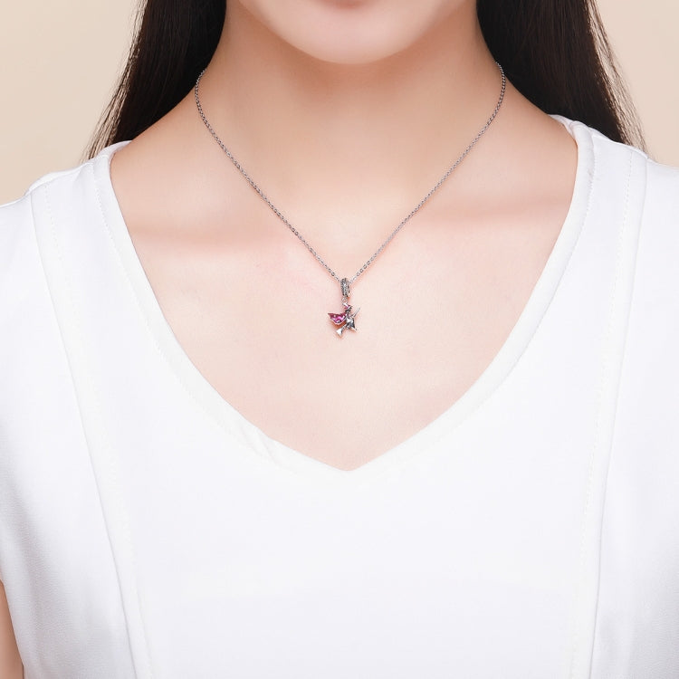 Sterling silver necklace pendant with purple enamel witch broom and star details