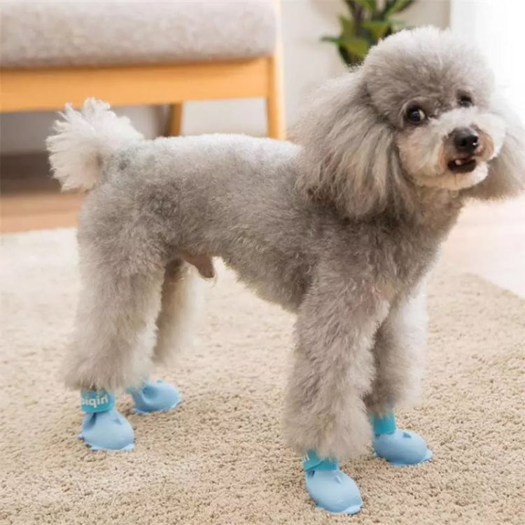 Cartoon dog waterproof rain boots set, blue boots on small dog