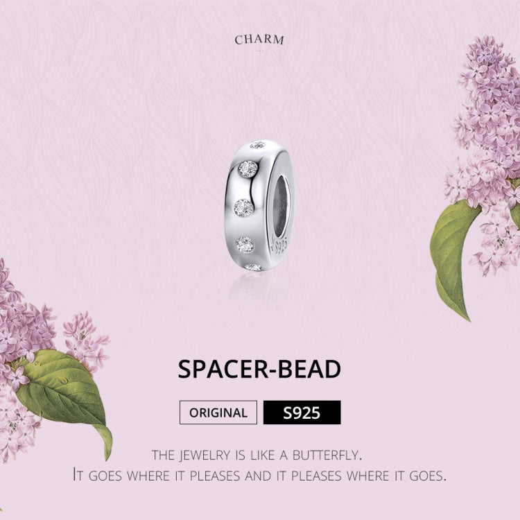 Sterling silver spacer bead charm with round clear CZ stones
