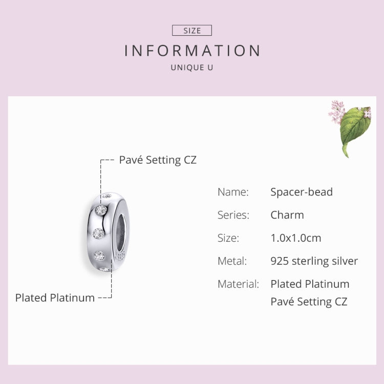 Sterling silver spacer bead charm with round clear CZ stones