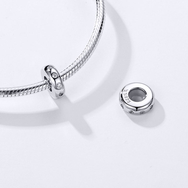 Sterling silver spacer bead charm with clear CZ stones on bracelet chain