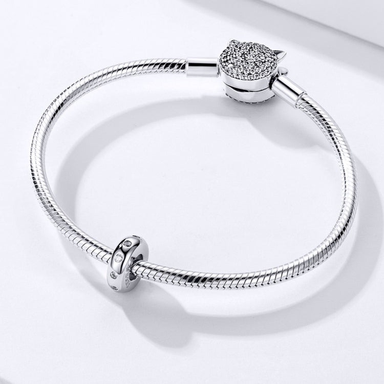 Sterling silver snake chain charm bracelet with pavé bead and spacer