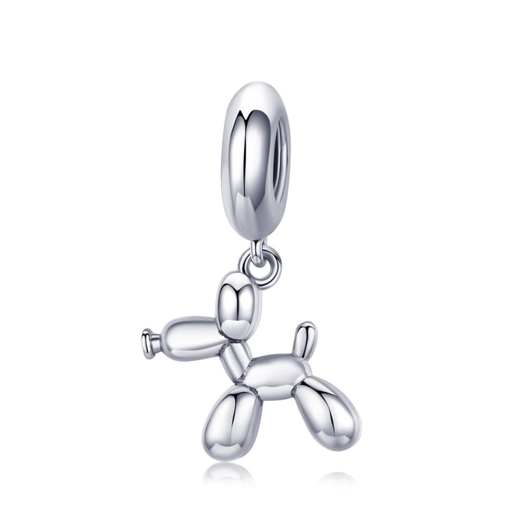 Silver balloon dog charm bead with dangling loop for DIY bracelet