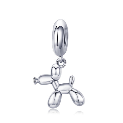 Silver balloon dog charm bead with dangling loop for DIY bracelet