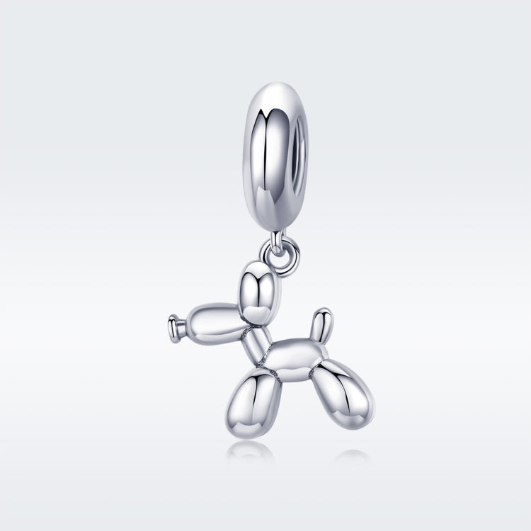 Sterling-style balloon dog charm bead with oval hanging ring