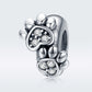 Sterling silver paw-print charm bead with CZ stones, oxidized silver finish