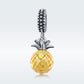 Sterling silver pineapple love pendant charm with faceted yellow pineapple center