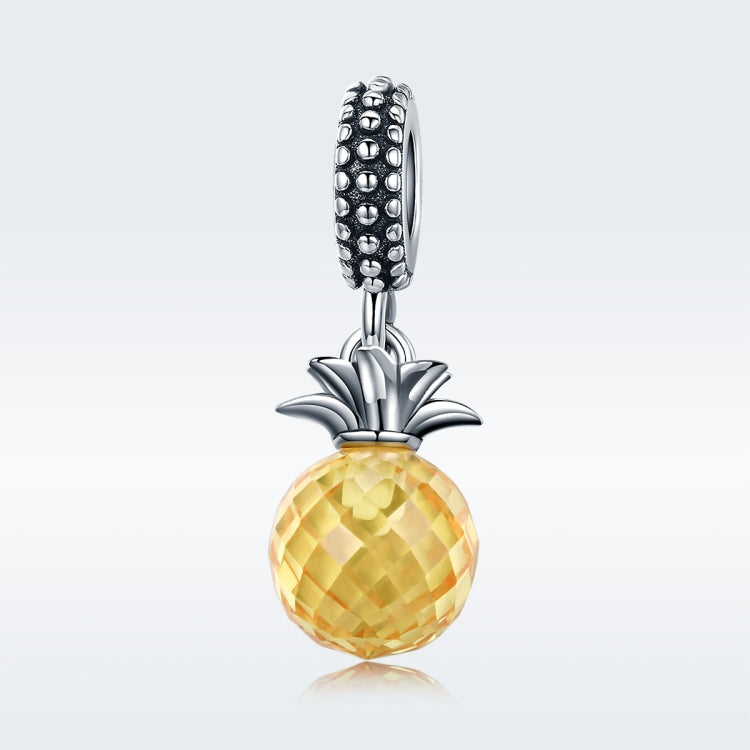 Sterling silver pineapple love pendant charm with faceted yellow pineapple center