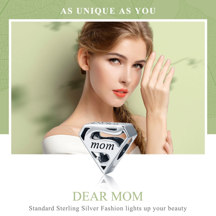 Sterling silver mom charm bead on bracelet