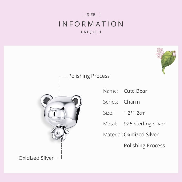 Sterling silver bear charm bead with two top loops and small baby-bear detail