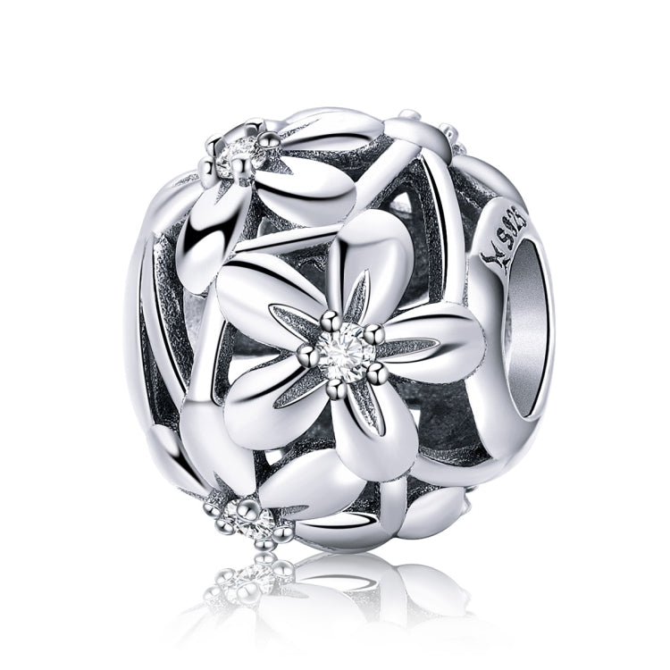 Sterling silver flower charm bead with dripping-oil motif and small CZ-like center