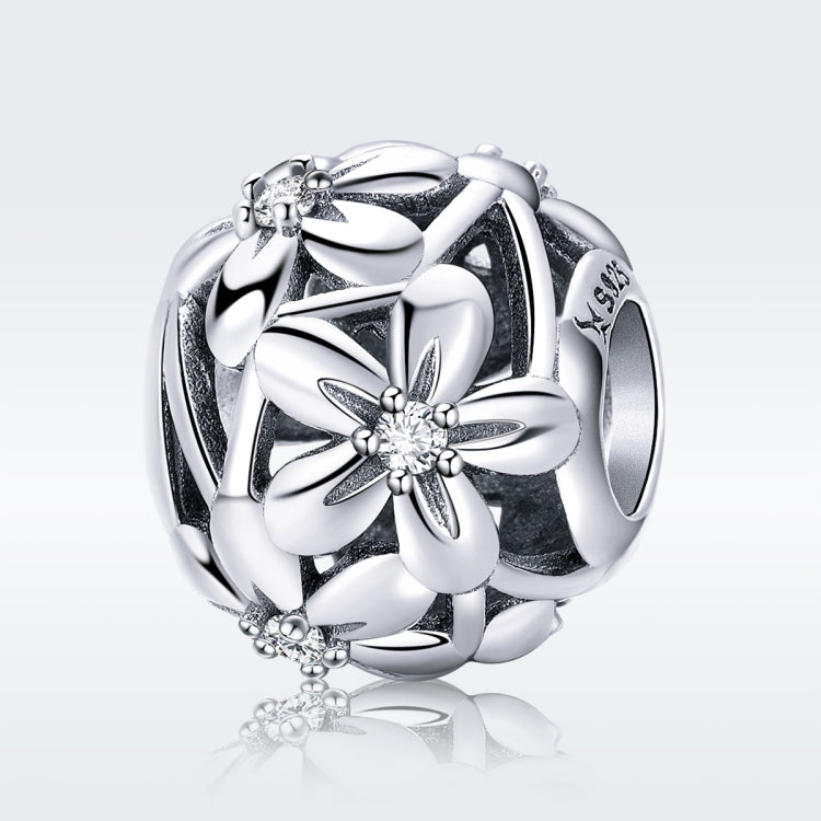 Sterling silver flower charm bead with dripping-oil motif and S925 stamp on the side