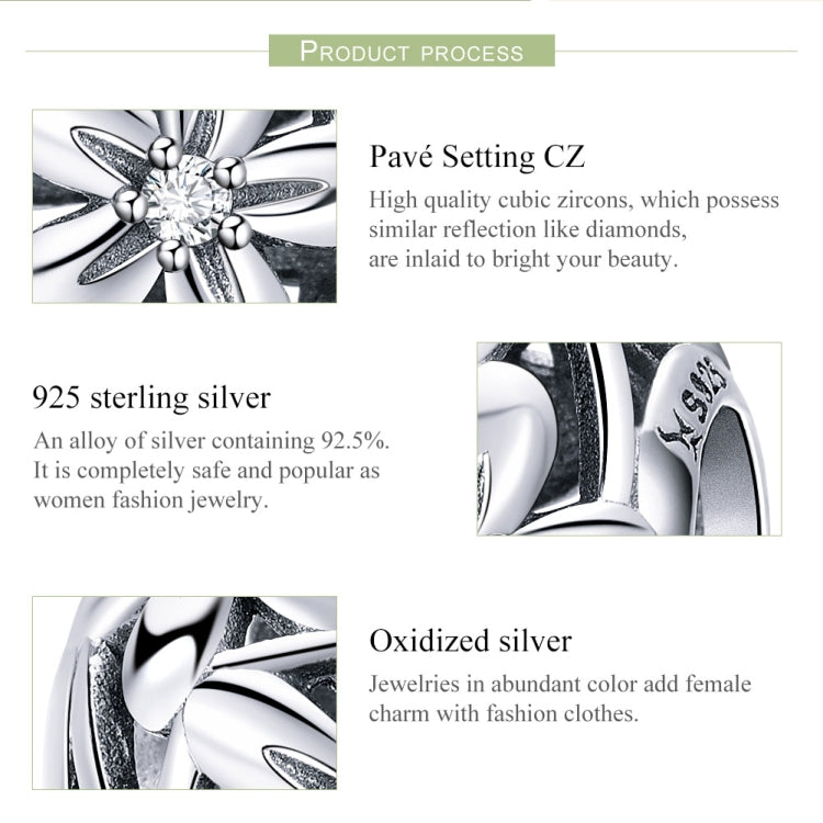 Sterling silver 925 flower charm bead with polished floral relief and side engraving