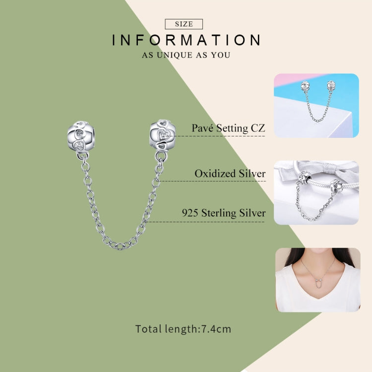 Sterling silver safety chain with pavé CZ and oxidized finish, 7.4 cm length