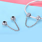 Sterling silver safety chain with two clasp ends and charm beads