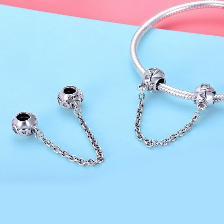 Sterling silver safety chain with two clasp ends and charm beads