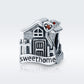 Sterling silver house charm bead with red heart detail and sweet home engraving