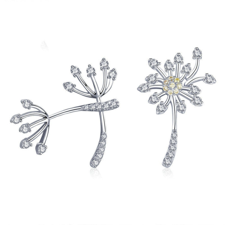 Sterling silver dandelion flower drop earrings with clear and yellow stones