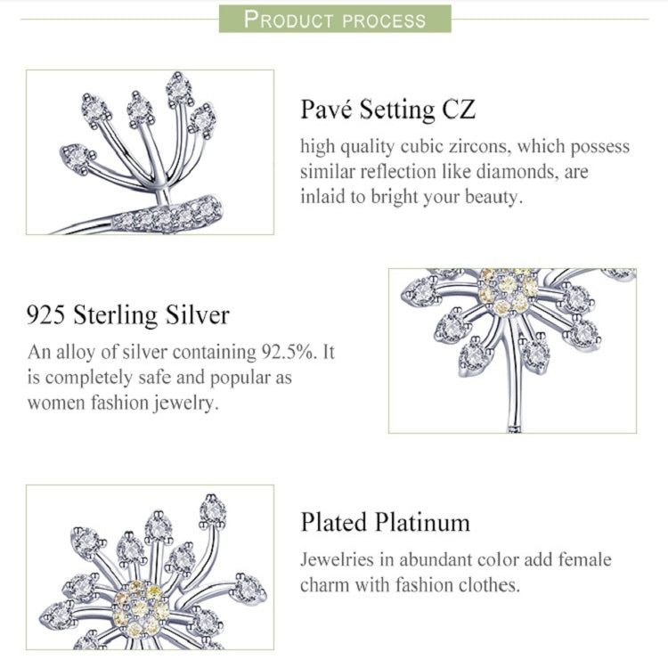 Sterling silver dandelion stud earrings with pavé CZ details