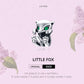 Little fox charm bead in oxidized silver with green eyes and paw print accents