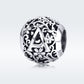 S925 sterling silver letter bead with black enamel pattern and floral motifs, side view