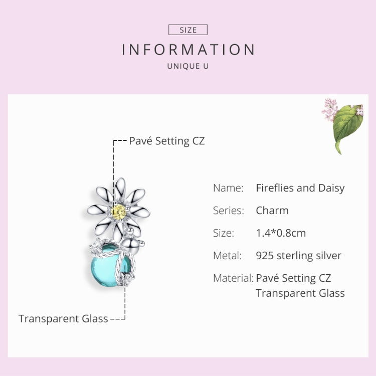 Sterling silver daisy and firefly charm bead with yellow crystal and teal glass drop