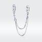 Sterling silver two-layer chain bracelet with CZ-studded oval clasp and safety loop