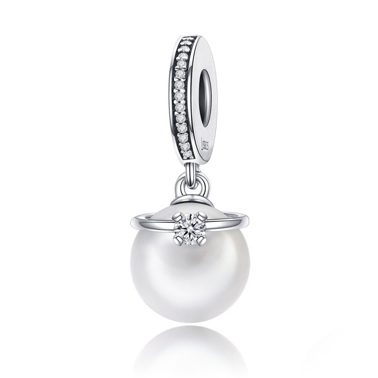 Sterling silver pearl charm pendant with crystal accents