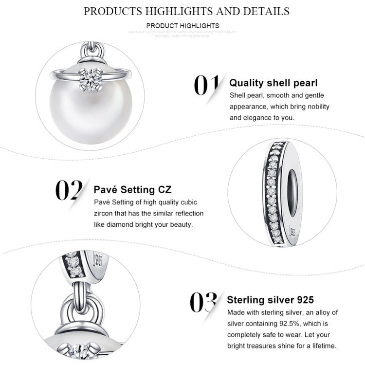 Sterling silver pearl charm bracelet accessory with pavé CZ setting