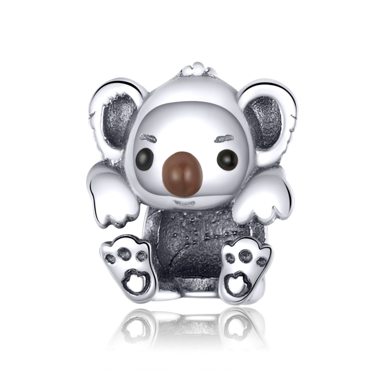Baby koala animal bead charm in silver with brown nose and detailed ears