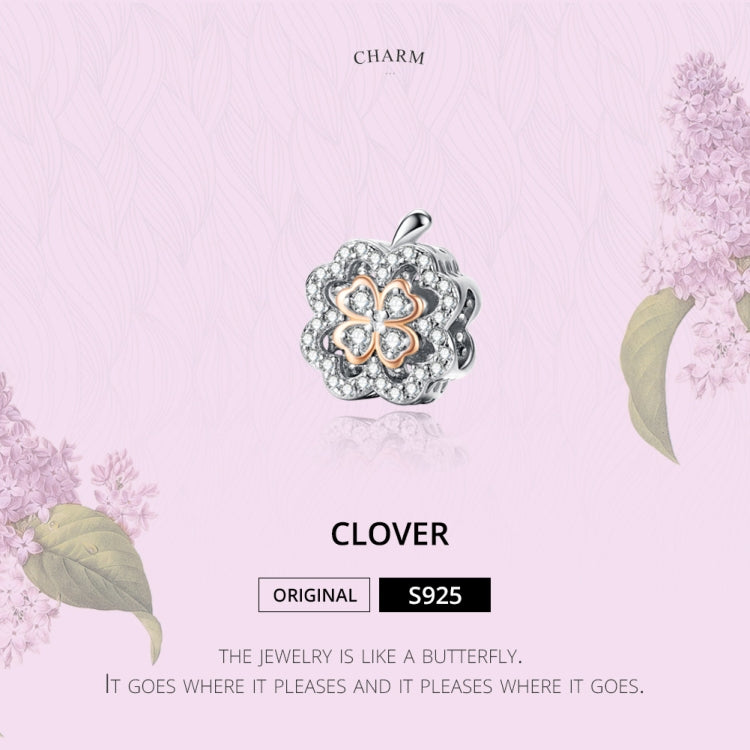 S925 sterling silver four-leaf clover charm bead with zircon accents